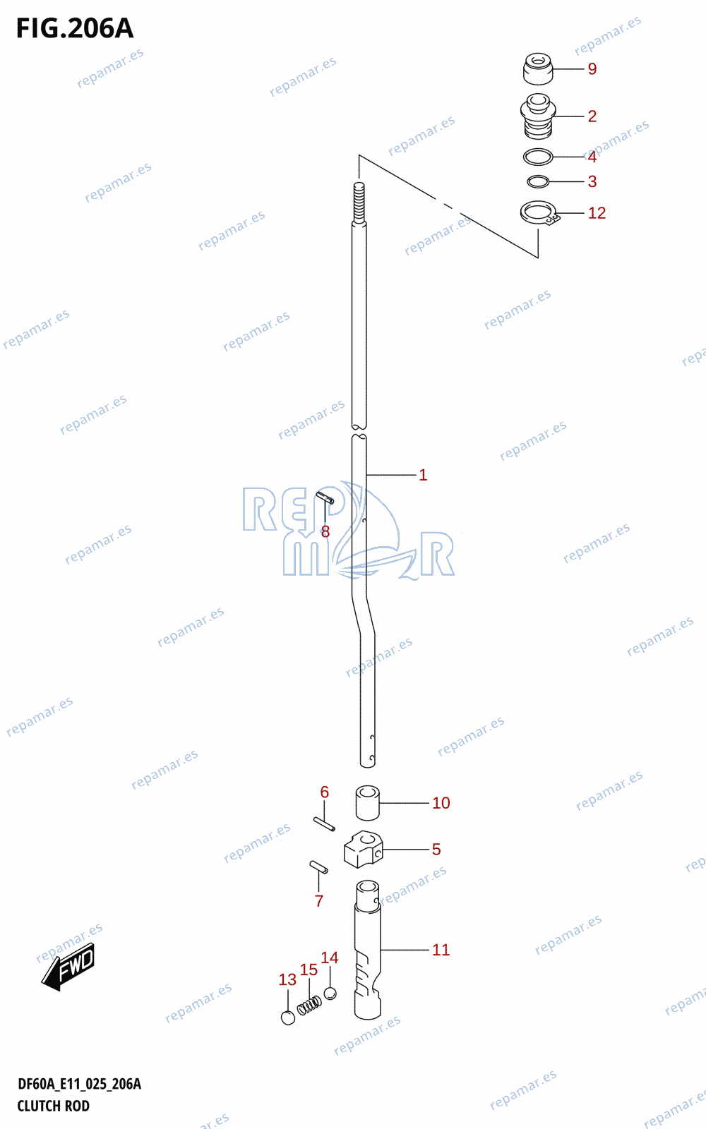 206A - CLUTCH ROD (DF40A,DF40AQH,DF40ATH,DF40AST,DF50A,DF50ATH,DF60A,DF60AQH,DF60ATH)