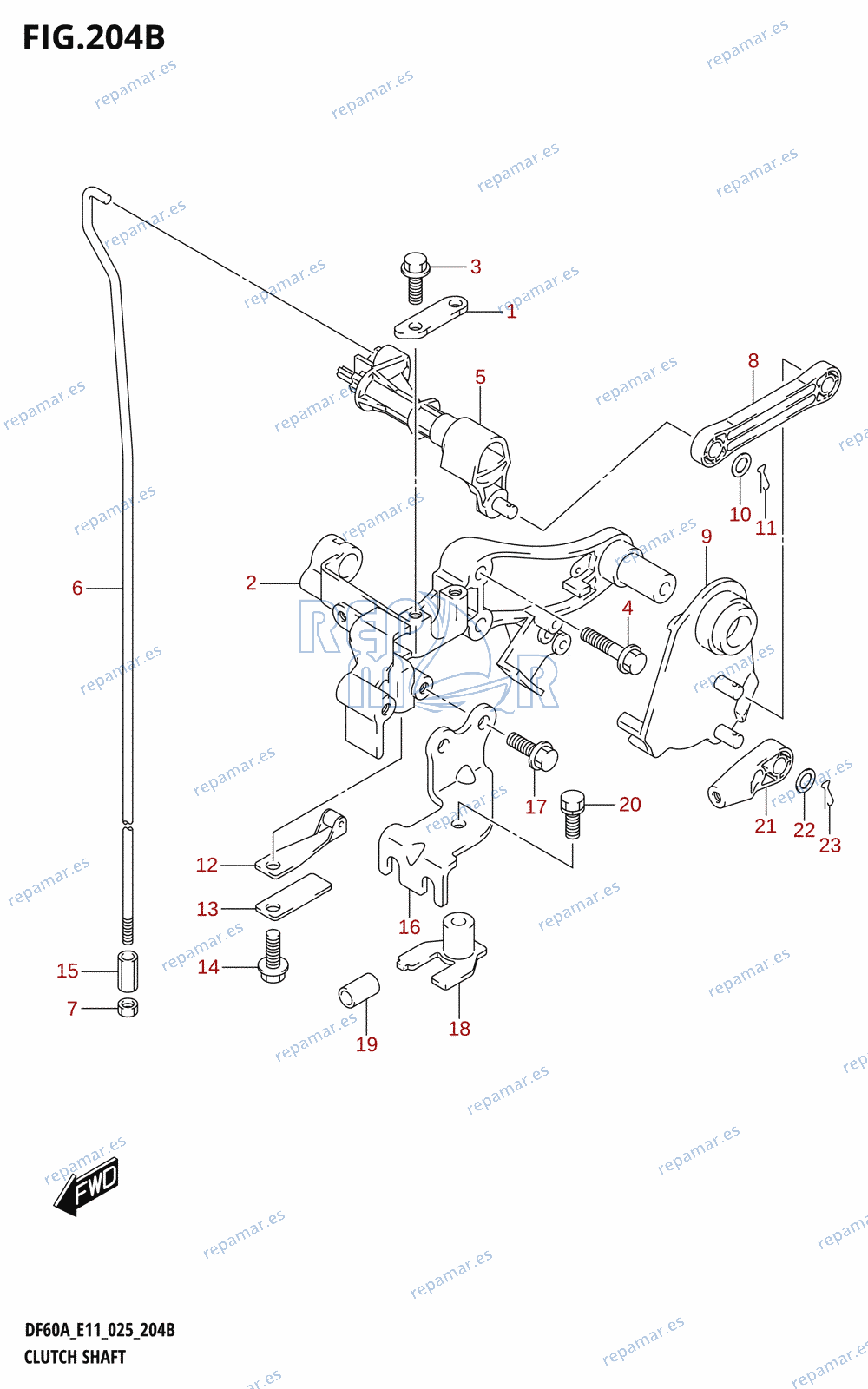 204B - CLUTCH SHAFT (DF40ASVT,DF50AVT,DF60AVT,DF60AVTH)