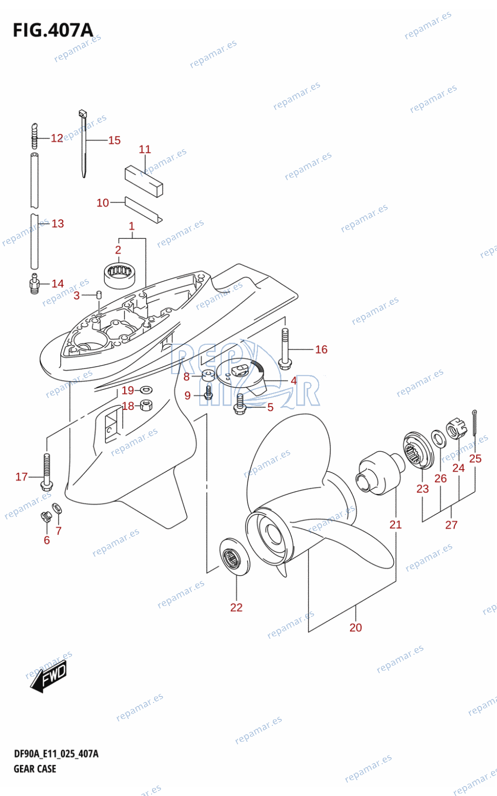 407A - GEAR CASE (E01:(DF70A,DF70ATH,DF80A,DF100B),E03:DF75A,E11:(DF90A,DF90ATH))