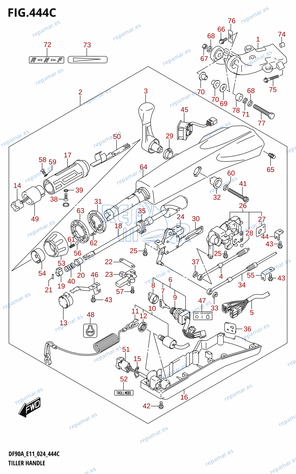 444C - TILLER HANDLE (DF70ATH,DF90ATH)