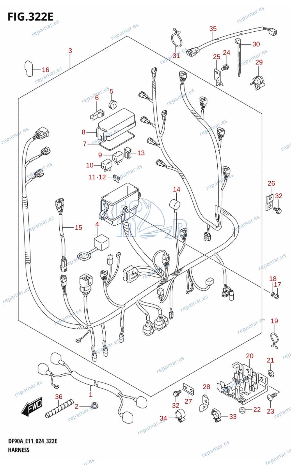 322E - HARNESS (DF70A,DF75A,DF70ATH,DF80A,DF90A,DF90ATH)