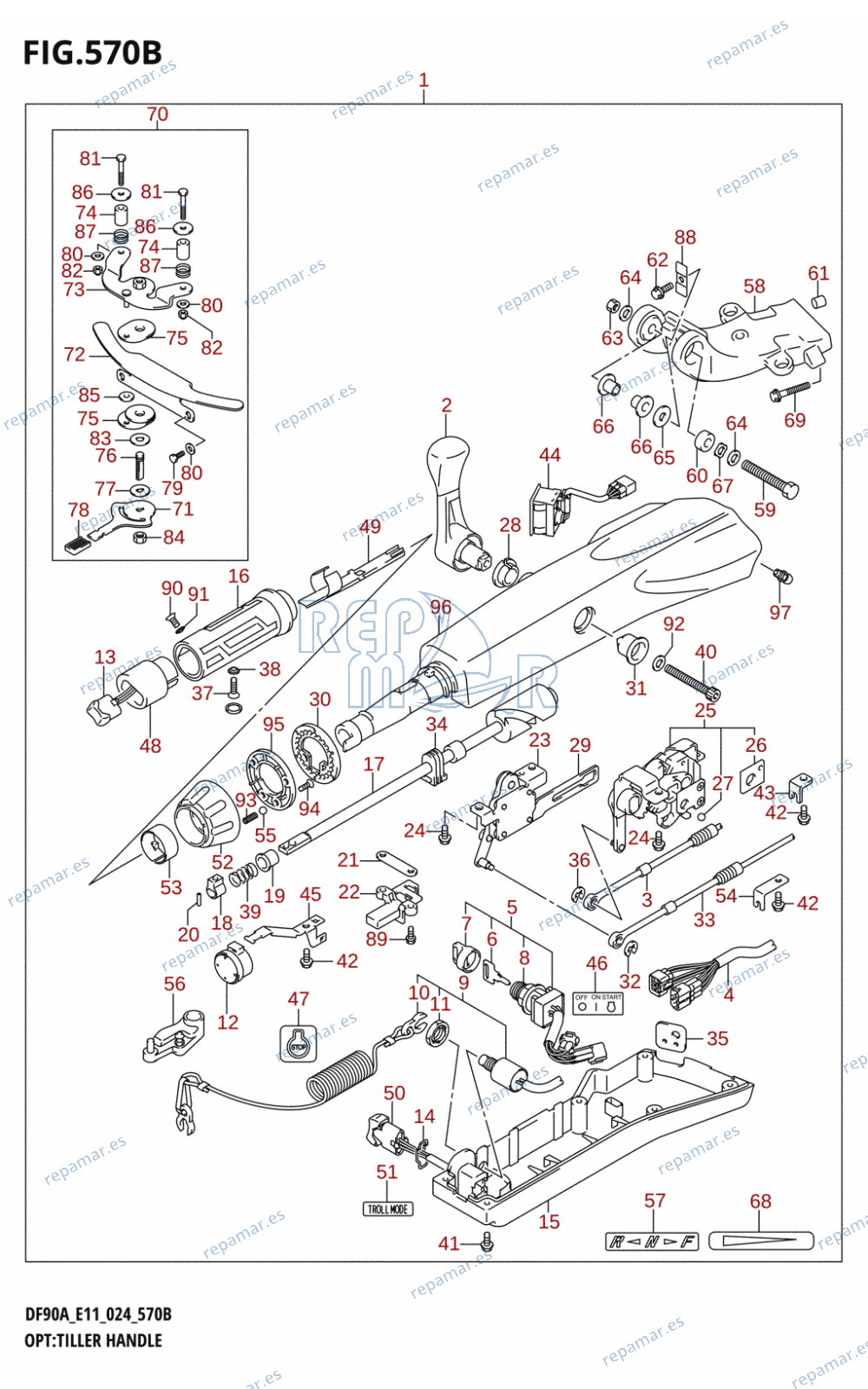 570B - OPT:TILLER HANDLE ((DF70A,DF75A,DF80A,DF90A,DF100B):(E01,E11,E03))