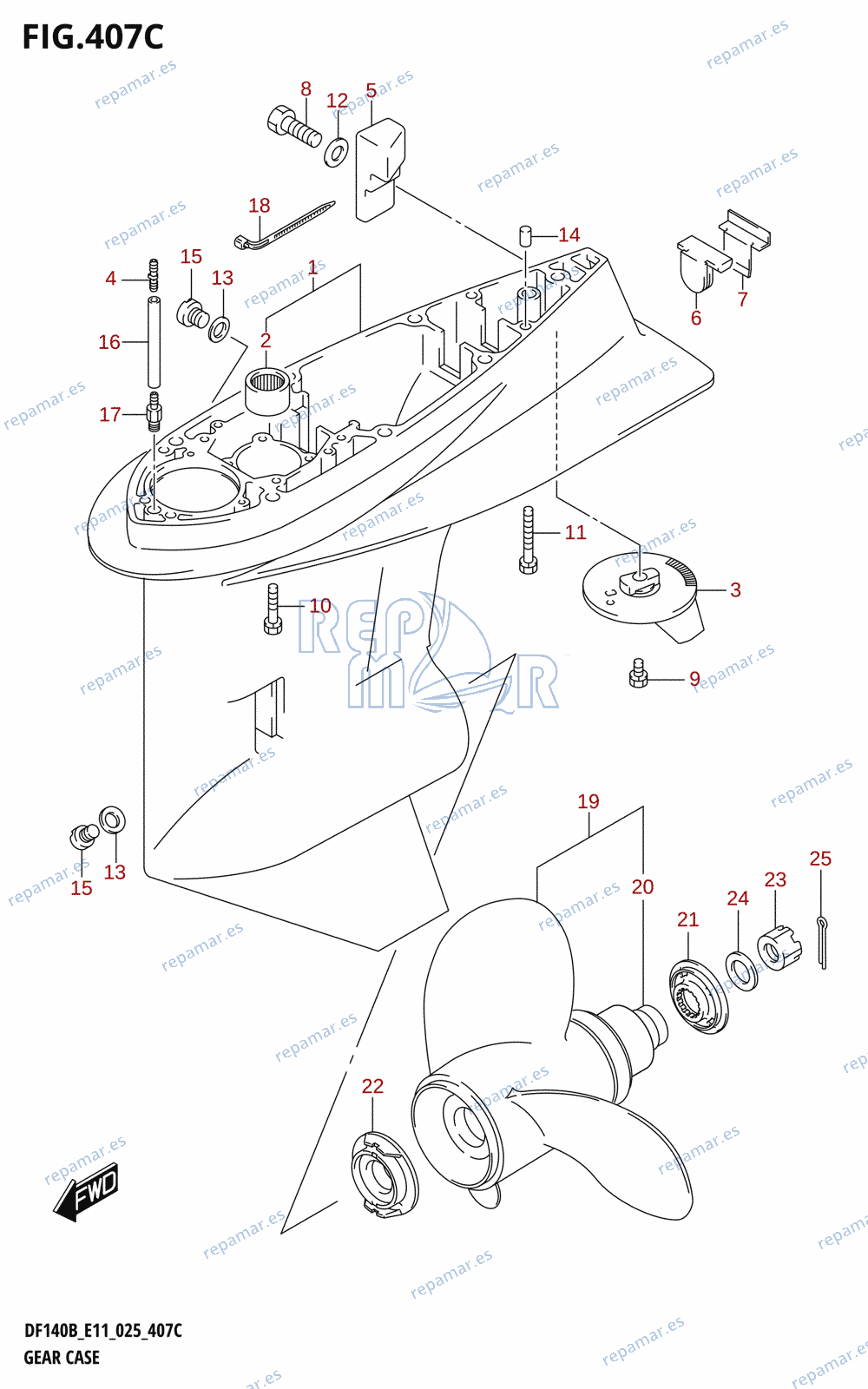 407C - GEAR CASE ((DF140BT,DF115BT):E40)