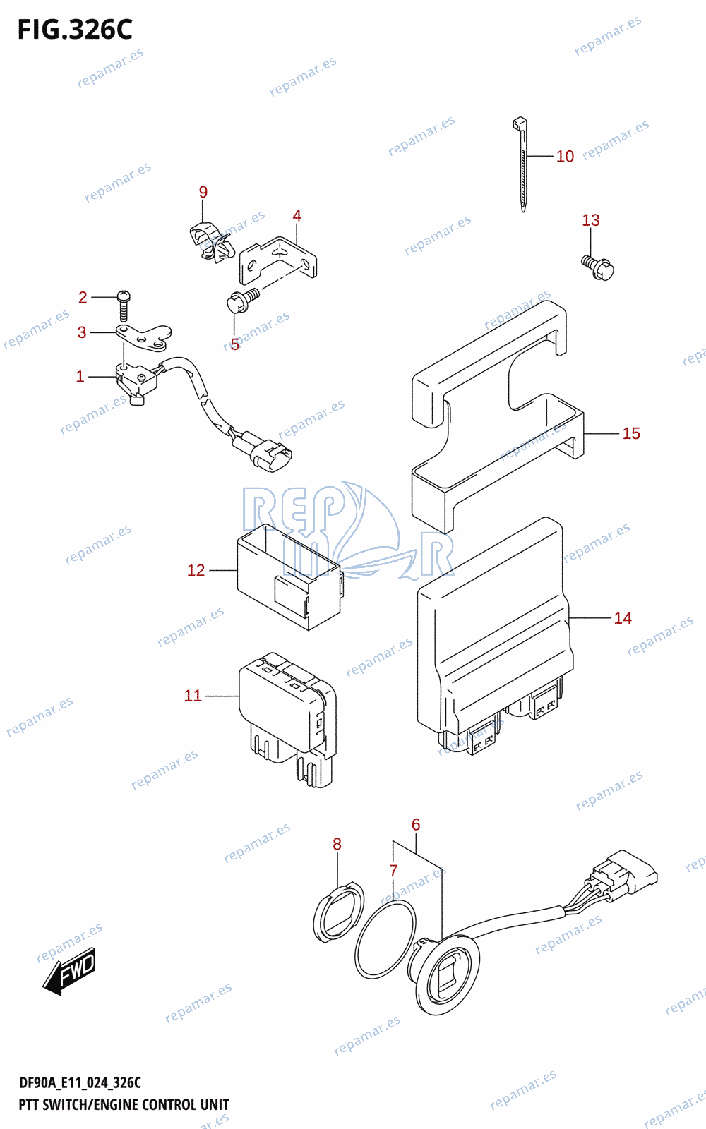 326C - PTT SWITCH /​ ENGINE CONTROL UNIT (DF70A,DF70ATH,DF80A,DF90A,DF90ATH,DF100B,DF75A)