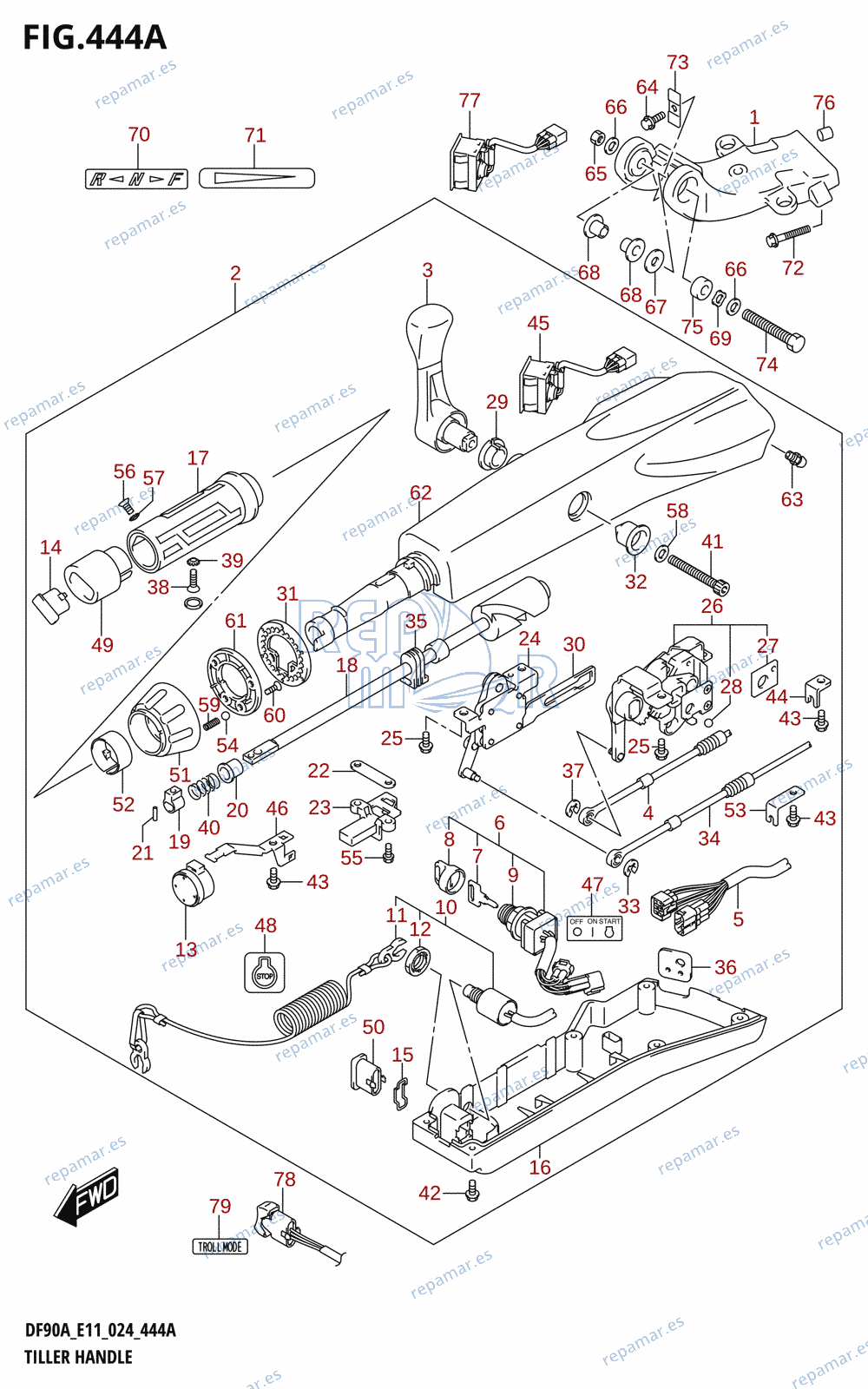 444A - TILLER HANDLE (DF90AWQH)