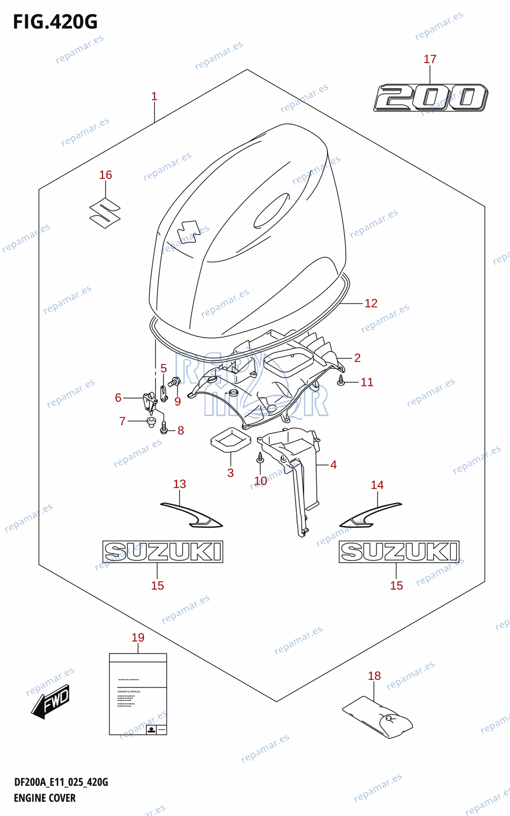 420G - ENGINE COVER (DF200AT:E11:025)