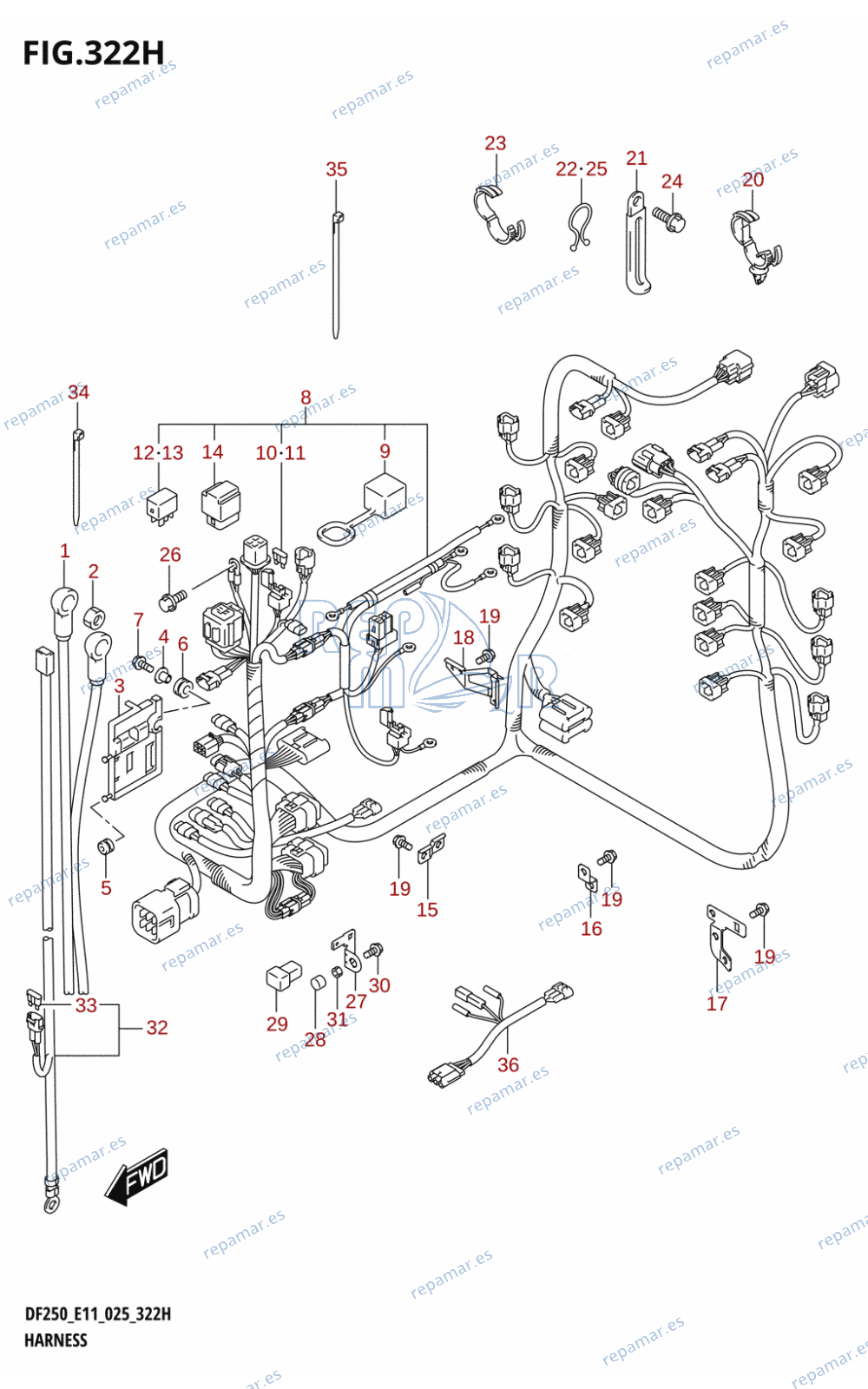 322H - HARNESS ((DF250T,DF250Z):025)