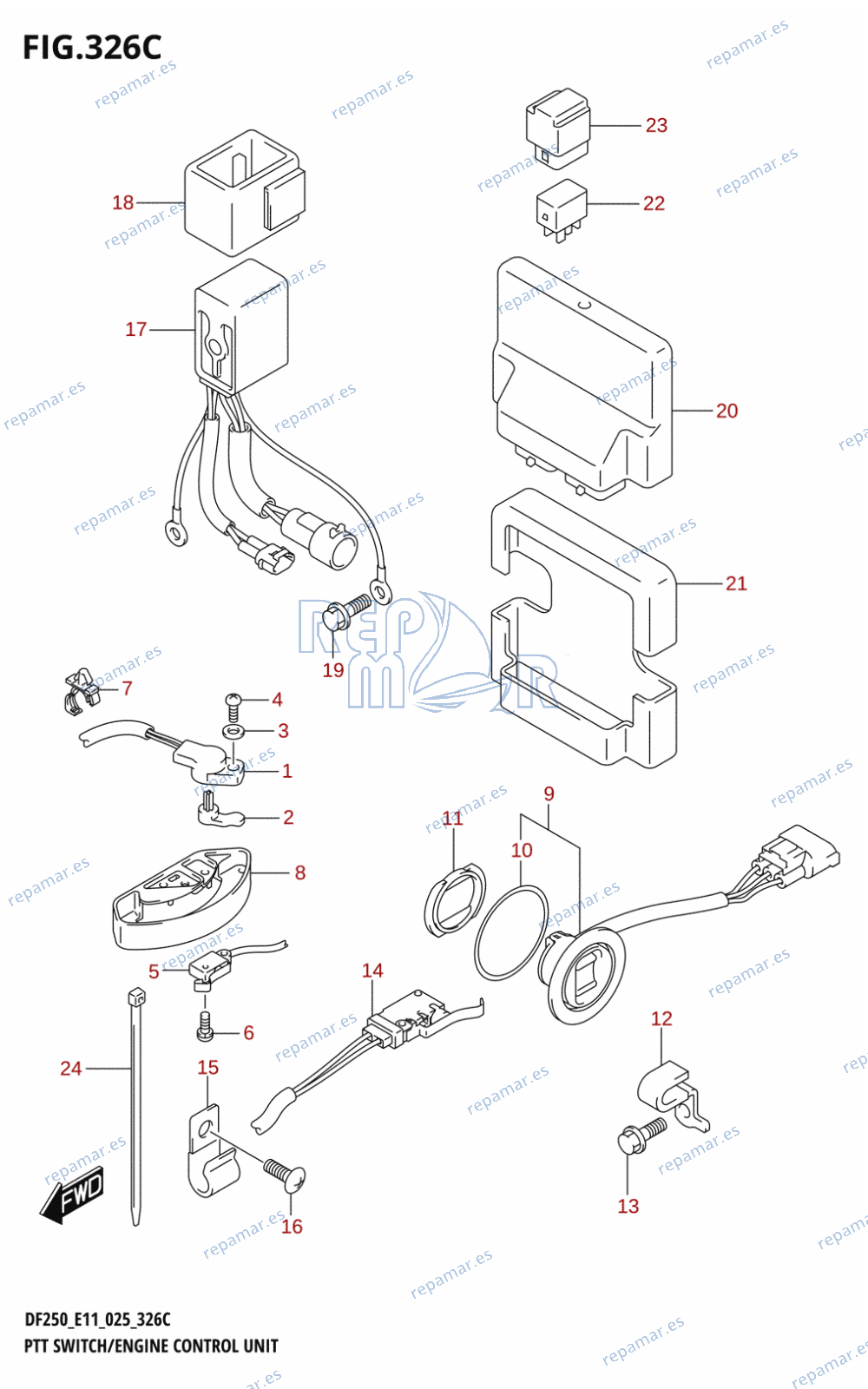 326C - PTT SWITCH /​ ENGINE CONTROL UNIT ((DF200T,DF200Z,DF225T,DF225Z,DF250T,DF250Z):024)