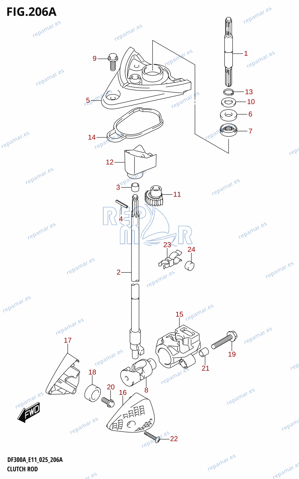 206A - CLUTCH ROD (DF300A,DF250A)