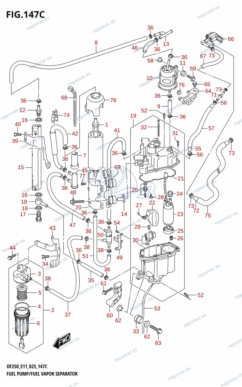 147C - FUEL PUMP /​ FUEL VAPOR SEPARATOR ((DF200T,DF200Z,DF225T,DF225Z,DF250T,DF250Z):E40)