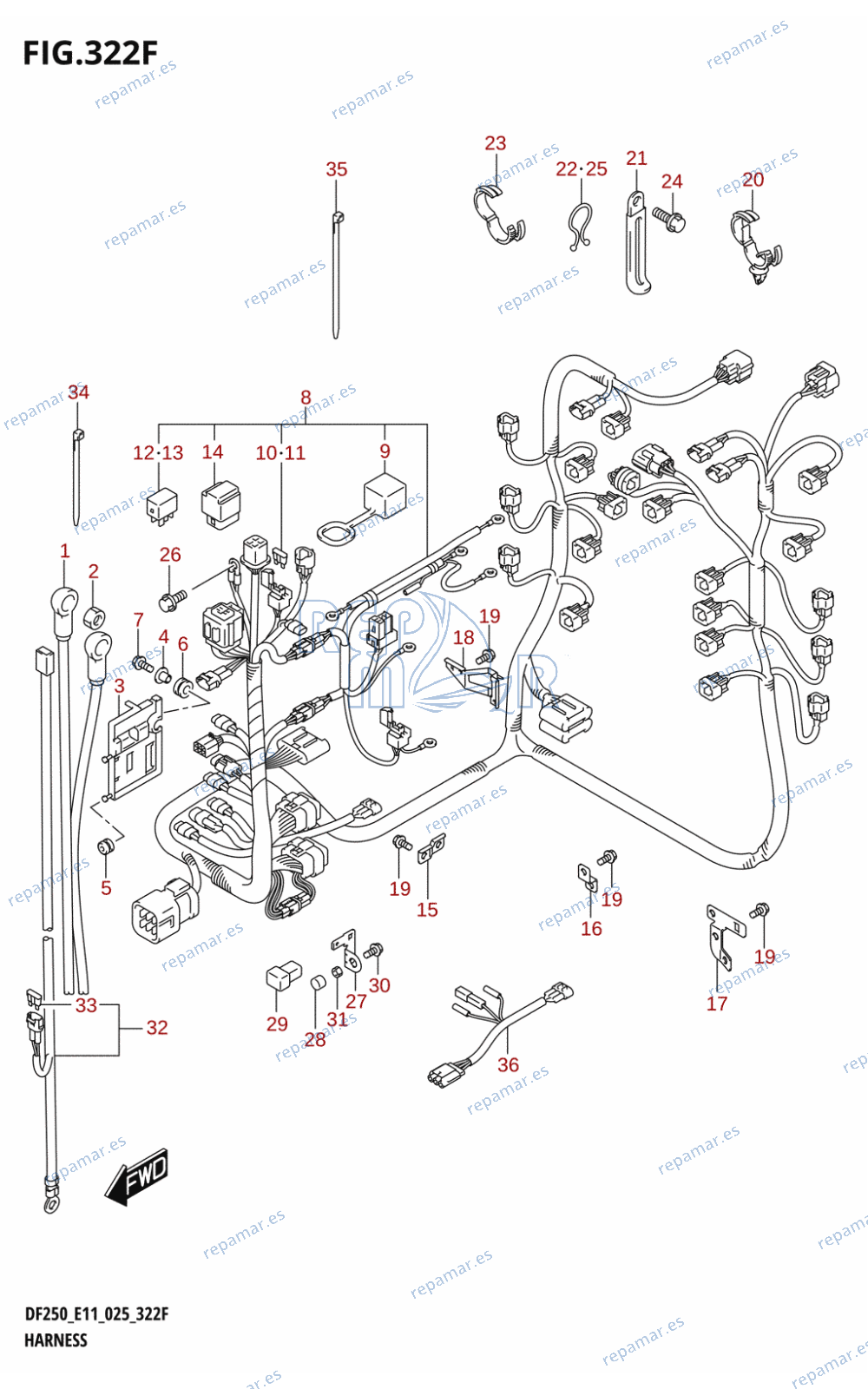 322F - HARNESS (DF250ST:025)