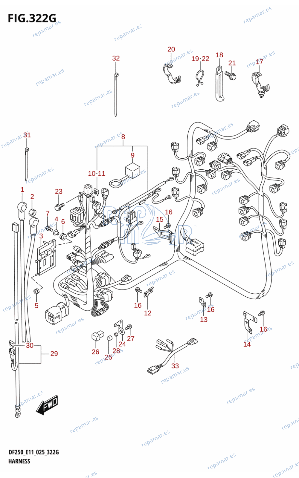 322G - HARNESS ((DF250T,DF250Z):024)