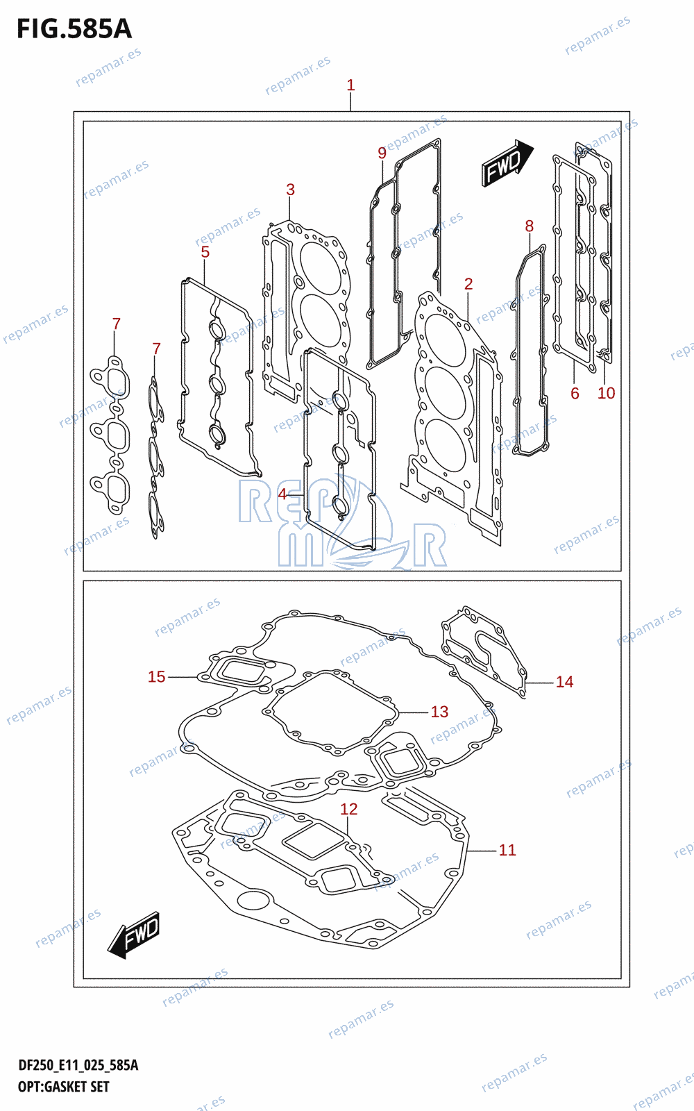 585A - OPT:GASKET SET (DF200T,DF200Z,DF225T,DF225Z,DF250T,DF250Z)