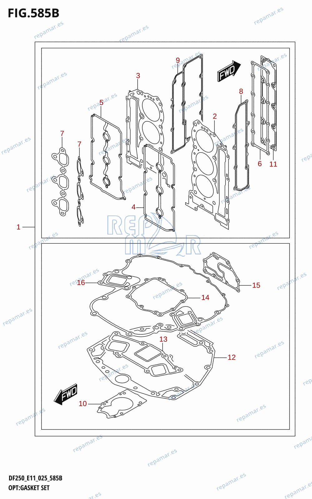 585B - OPT:GASKET SET (DF250ST)